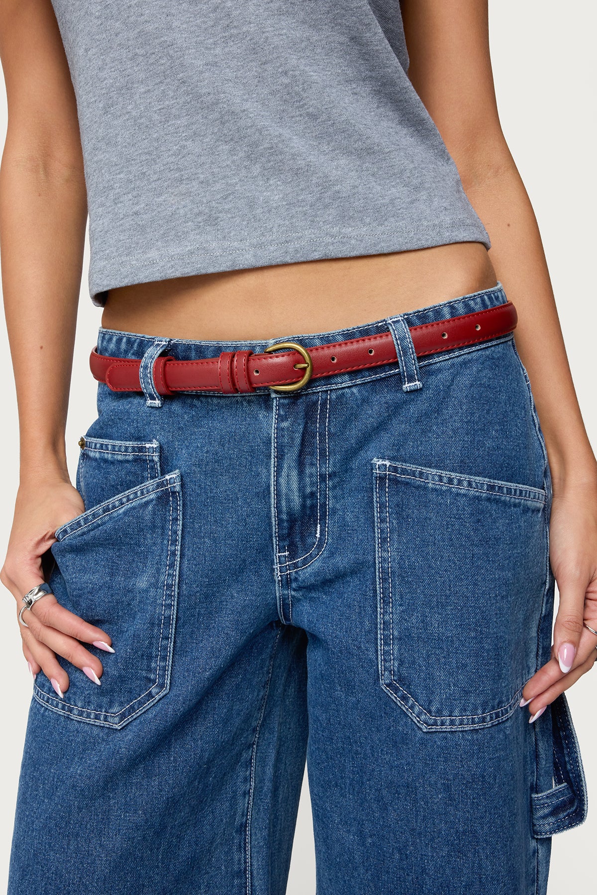 Goldey Faux Leather Belt - BURGUNDY