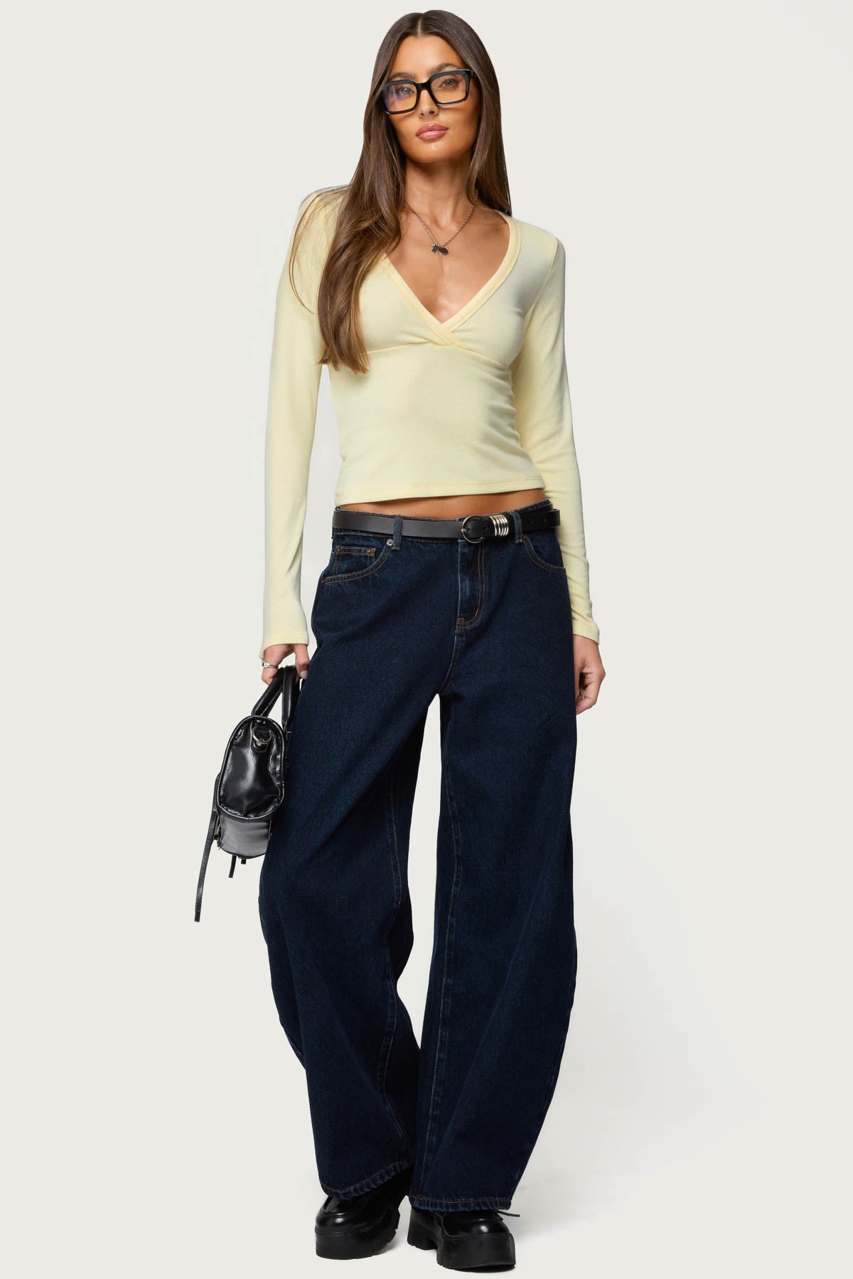 Doron V Neck Long Sleeve Top - YELLOW