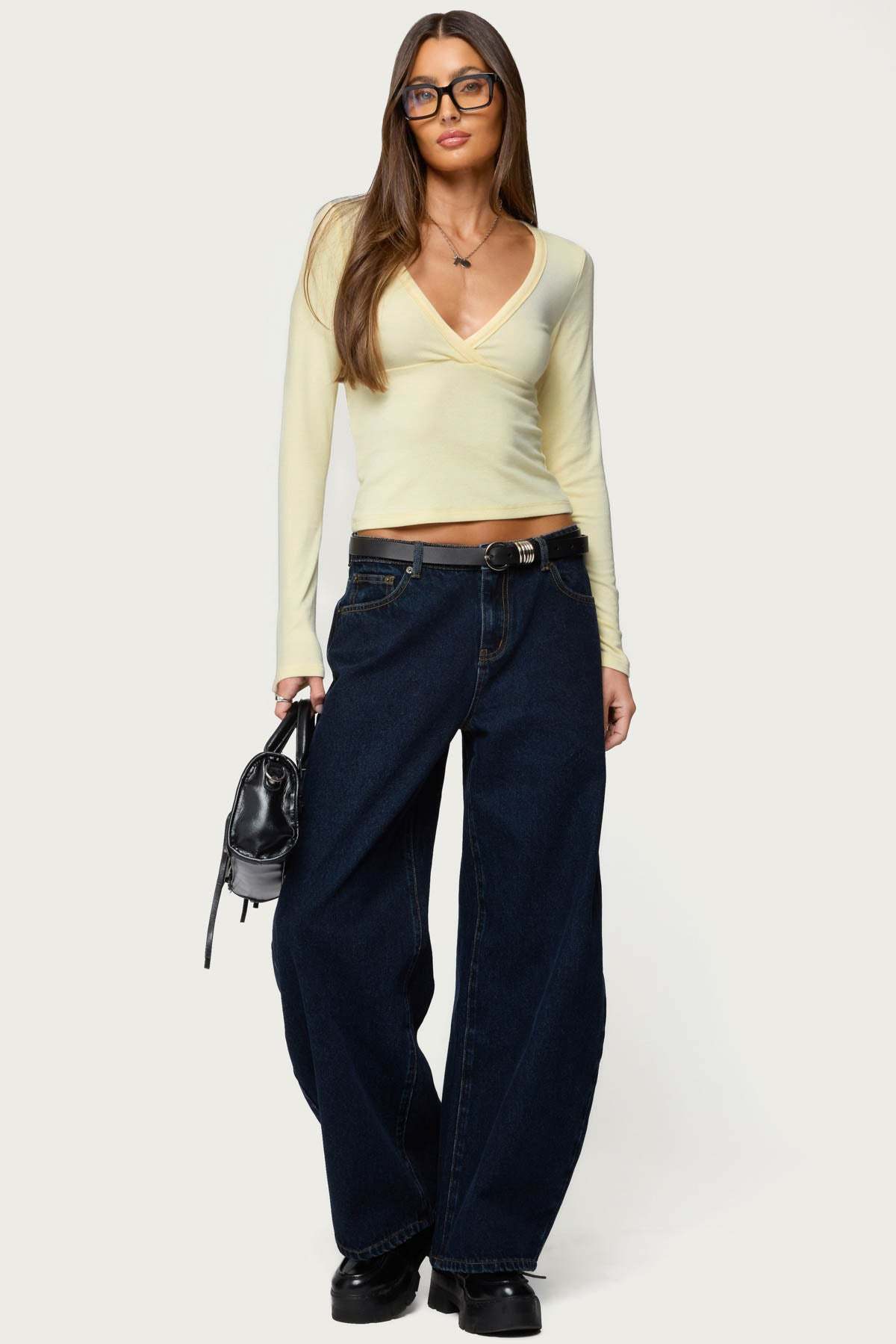 Doron V Neck Long Sleeve Top - YELLOW