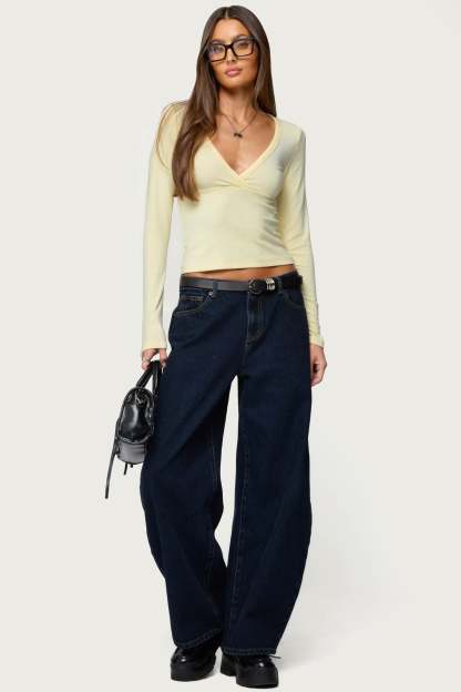 Doron V Neck Long Sleeve Top - YELLOW