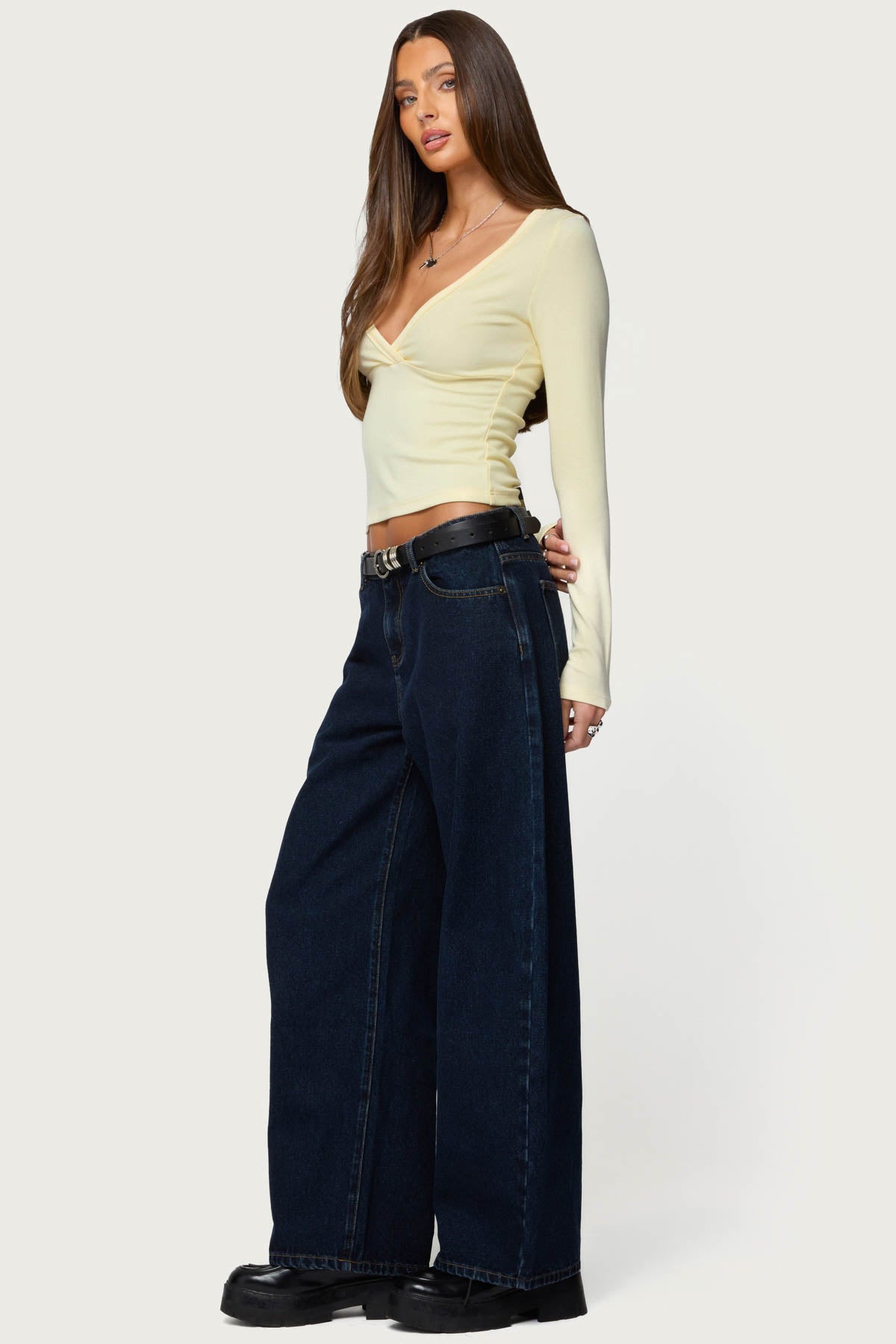 Doron V Neck Long Sleeve Top - YELLOW