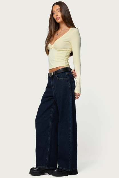 Doron V Neck Long Sleeve Top - YELLOW