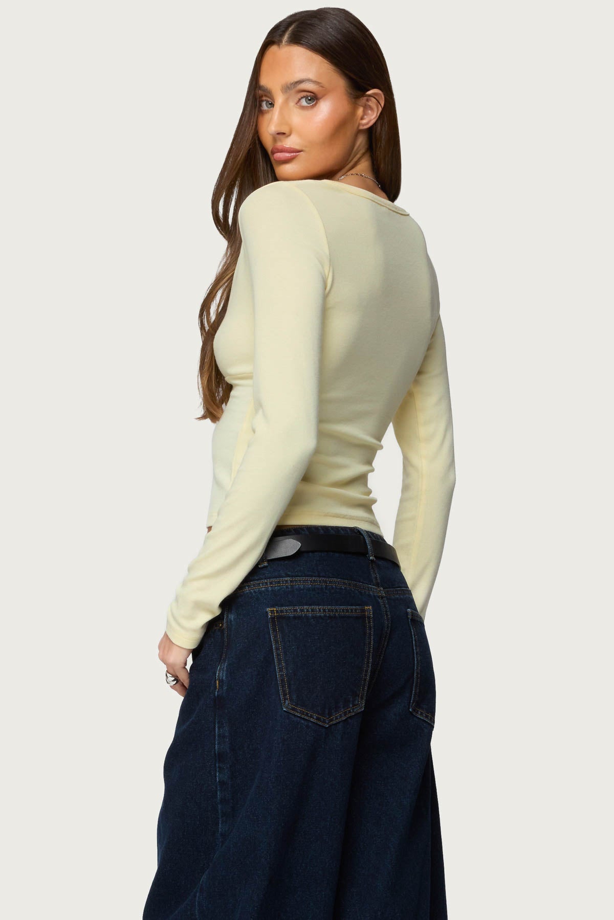Doron V Neck Long Sleeve Top - YELLOW