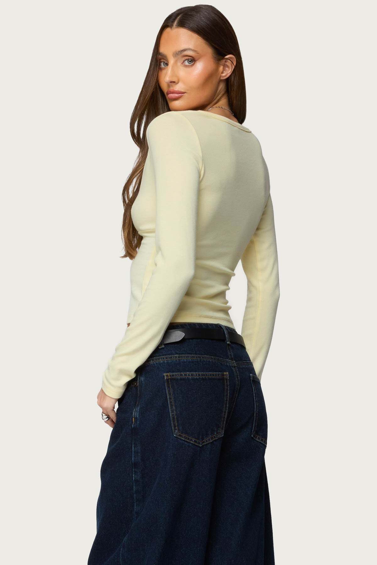 Doron V Neck Long Sleeve Top - YELLOW