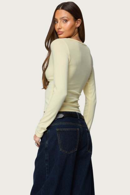 Doron V Neck Long Sleeve Top - YELLOW