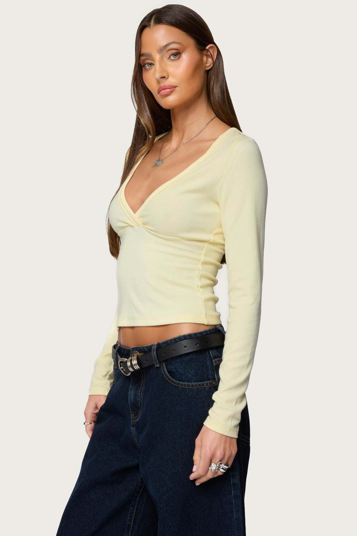 Doron V Neck Long Sleeve Top - YELLOW