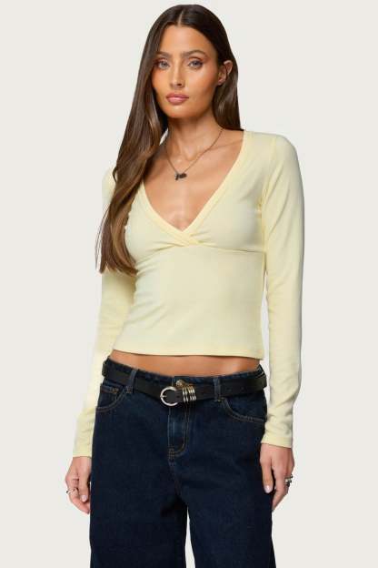 Doron V Neck Long Sleeve Top - YELLOW