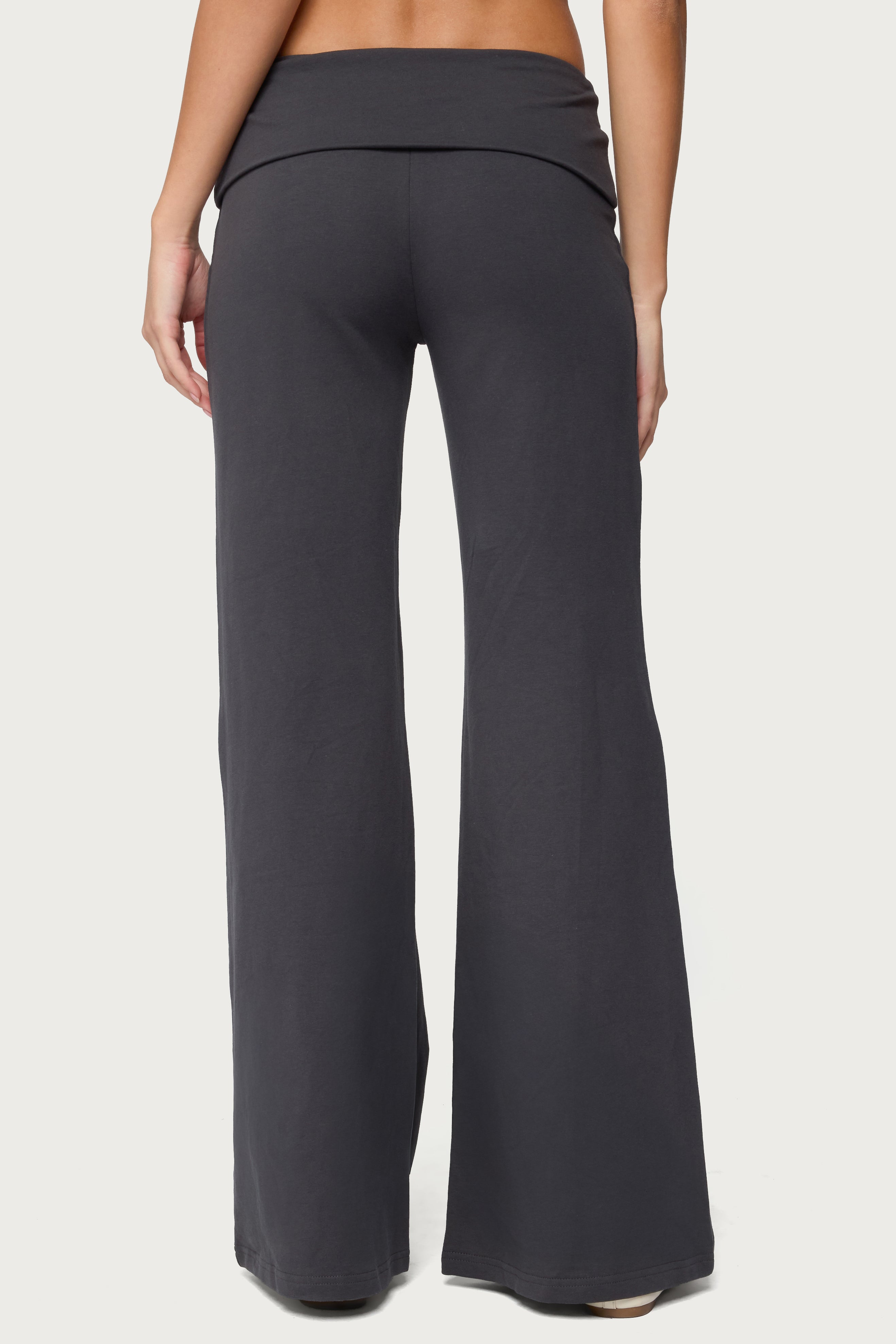 Wide Leg Foldover Pants - DARK-GRAY
