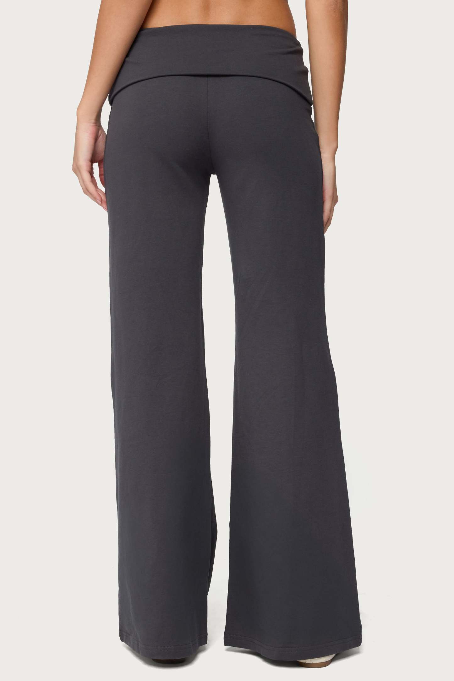 Wide Leg Foldover Pants - DARK-GRAY