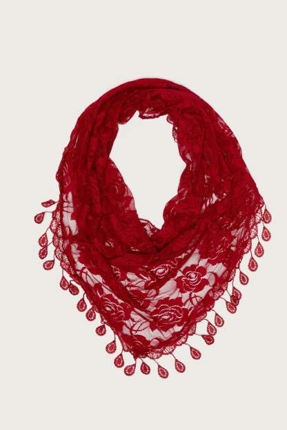 Lover Floral Sheer Lace Waist Scarf - BURGUNDY