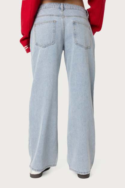 Petite Raelynn Washed Low Rise Baggy Jeans - LIGHT BLUE
