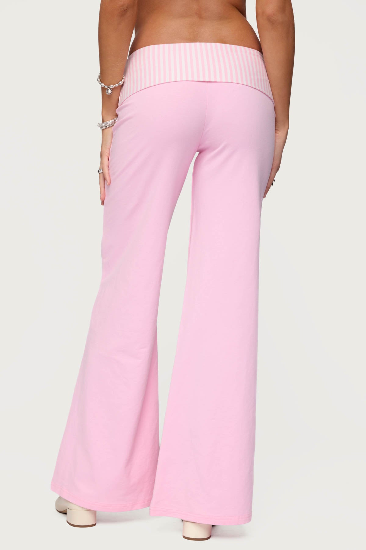 Meshey Striped Foldover Pants - PINK
