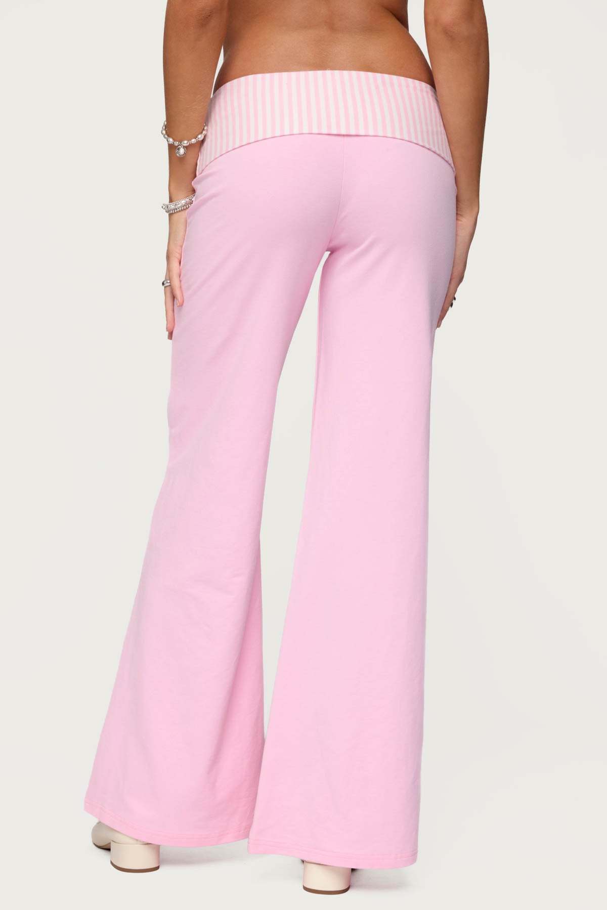Meshey Striped Foldover Pants - PINK