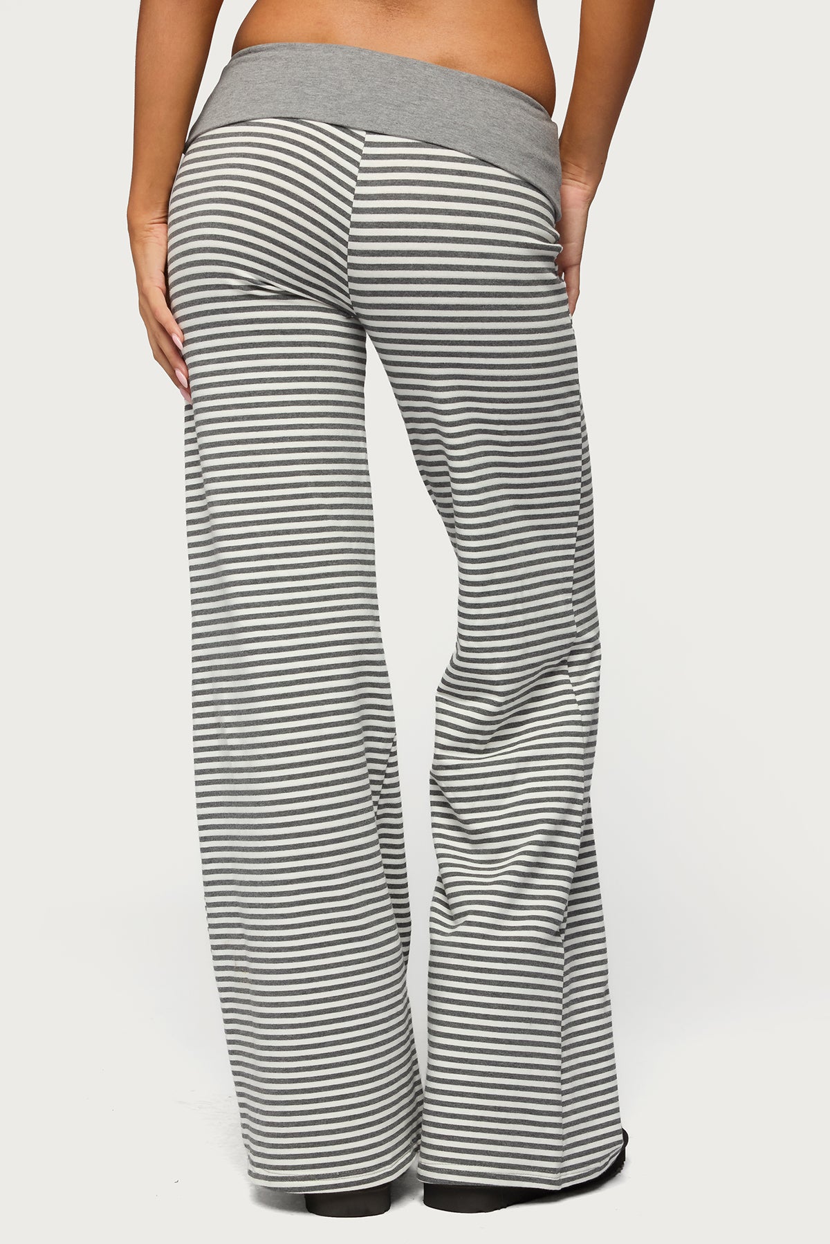 Meggy Striped Foldover Pants - GRAY-AND-WHITE