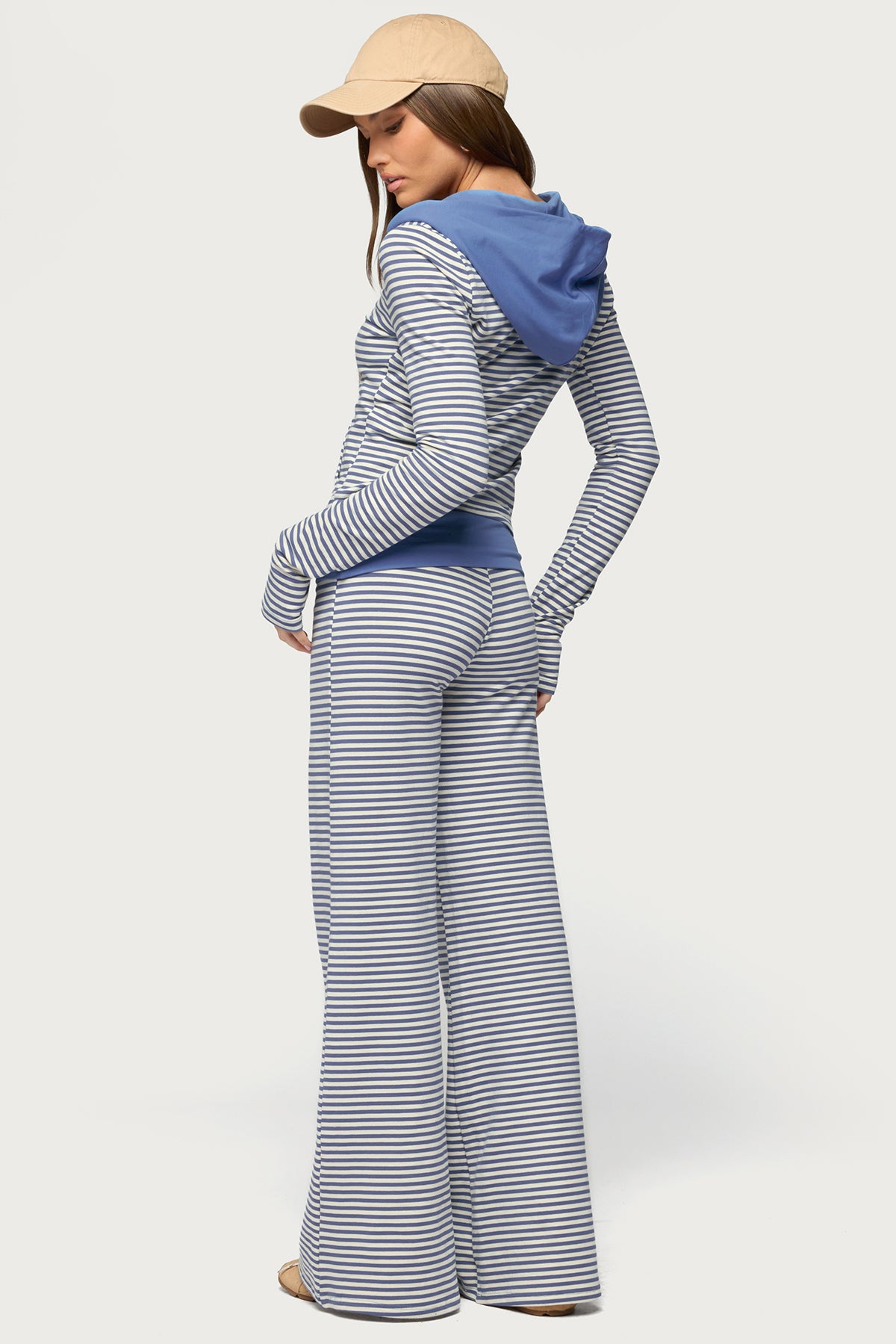 Meggy Striped Foldover Pants - LIGHT-BLUE-AND-WHITE