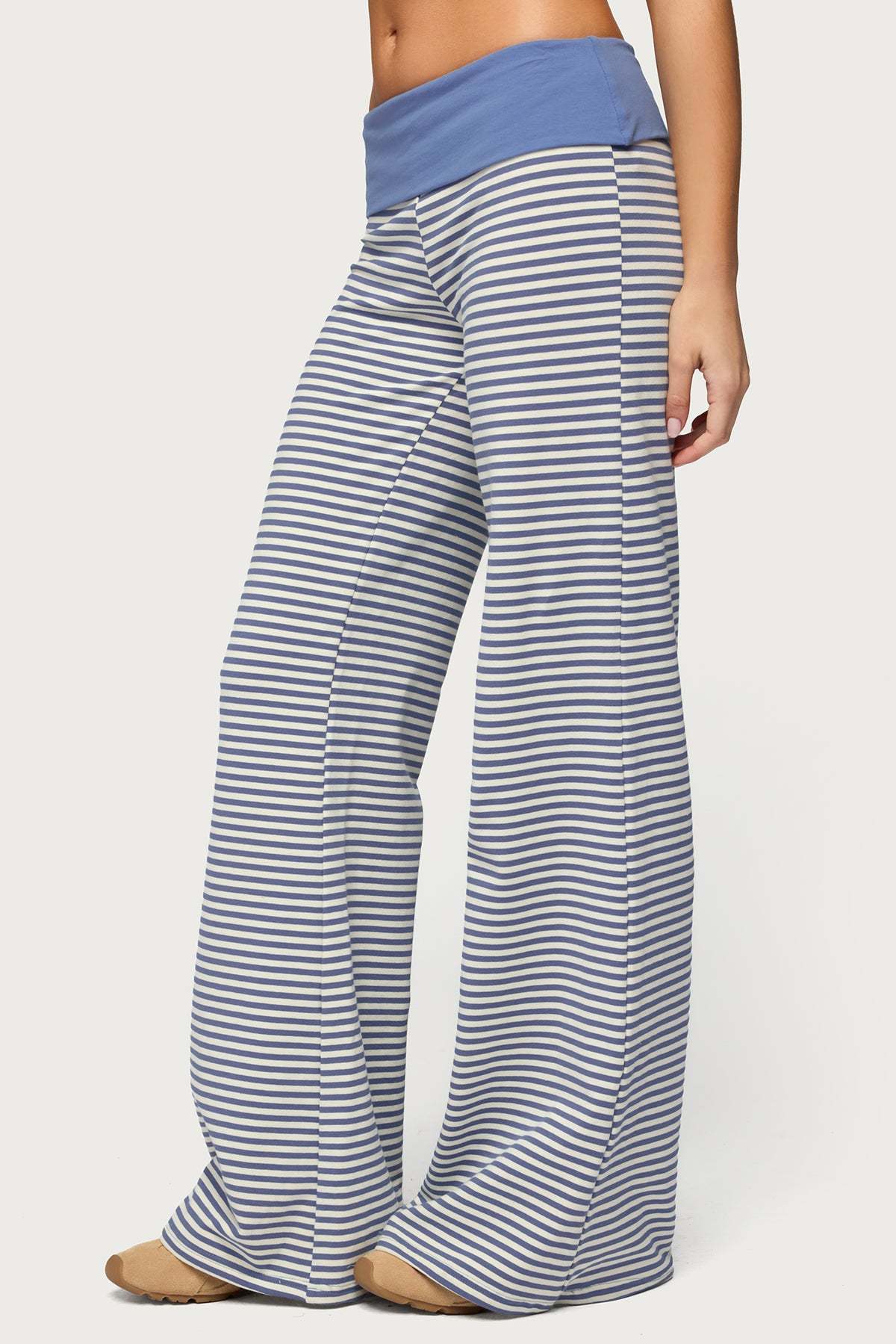 Meggy Striped Foldover Pants - LIGHT-BLUE-AND-WHITE