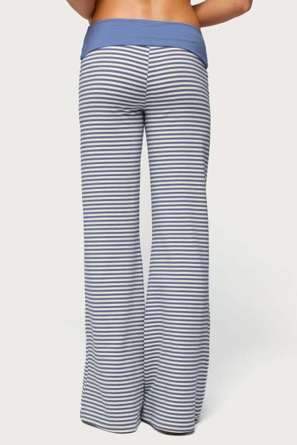 Meggy Striped Foldover Pants - LIGHT-BLUE-AND-WHITE