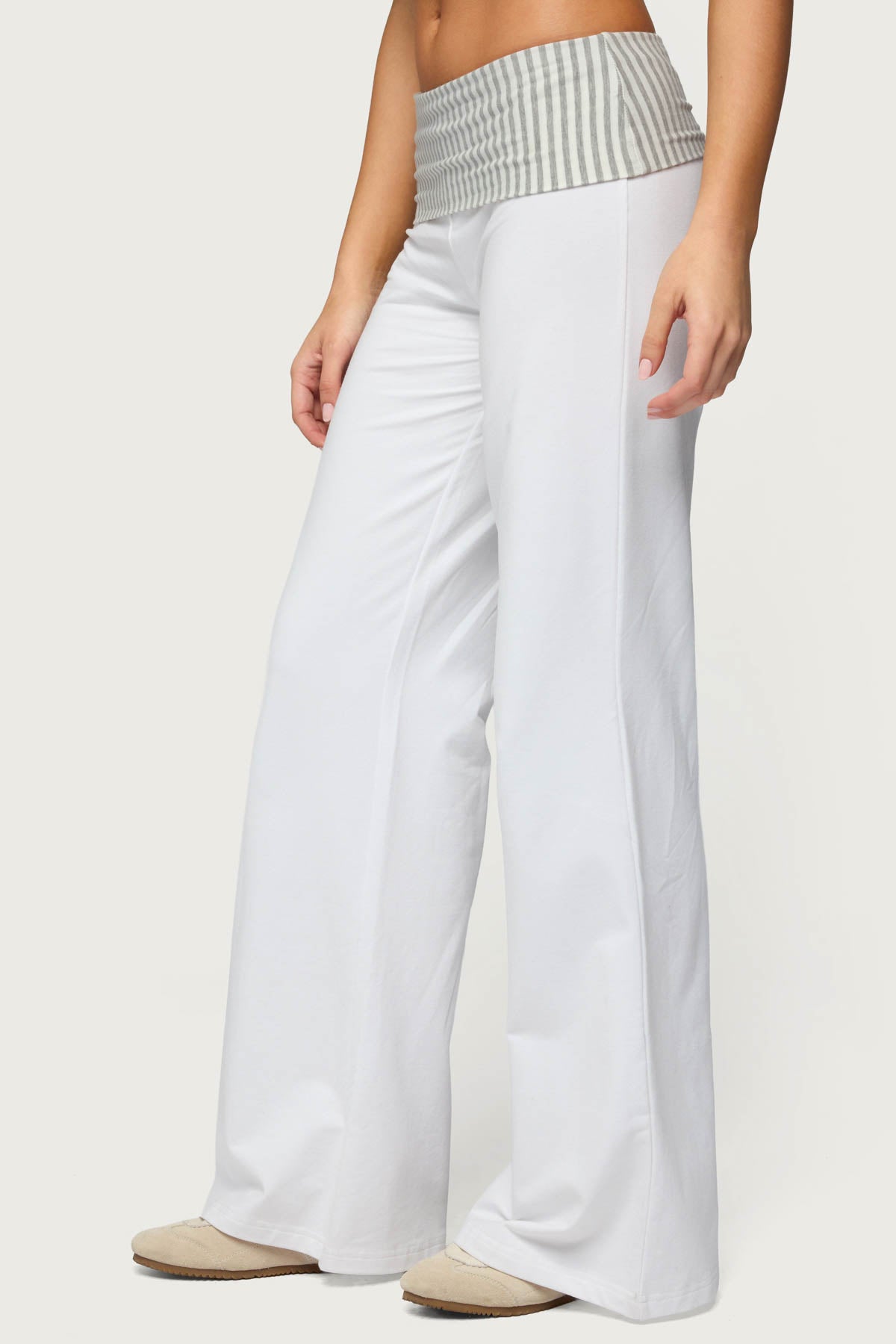 Meshey Striped Foldover Pants - WHITE