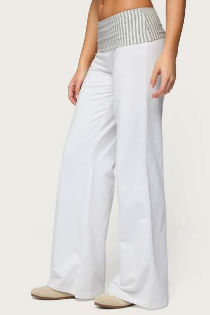 Meshey Striped Foldover Pants - WHITE