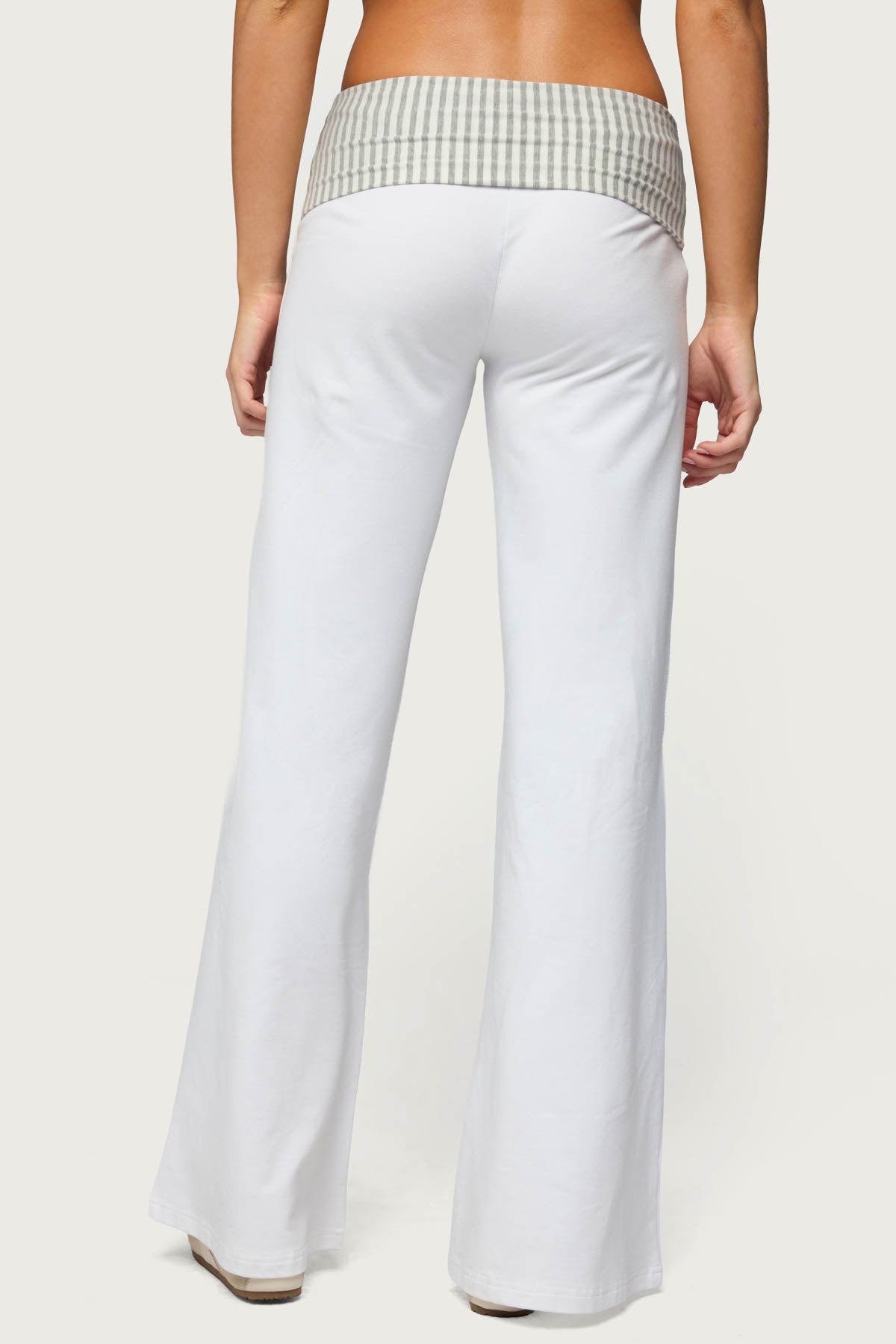 Meshey Striped Foldover Pants - WHITE