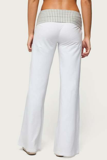 Meshey Striped Foldover Pants - WHITE