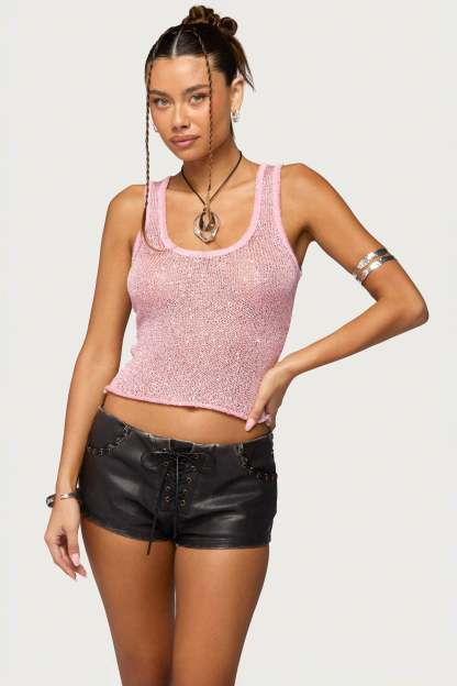 Eleora Sequin Knit Tank Top - PINK