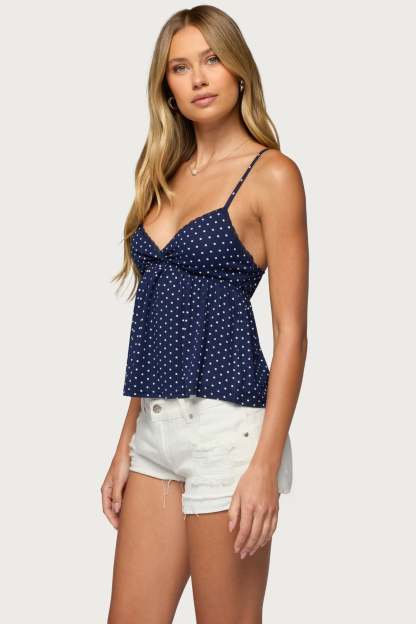 Belen Lacey Babydoll Top - NAVY-AND-WHITE