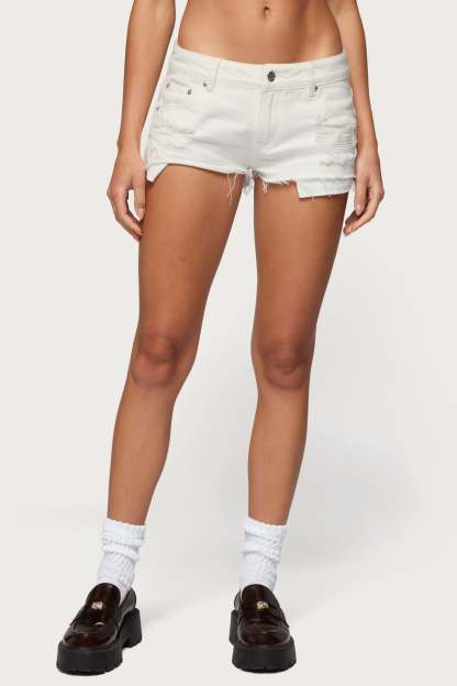 Devin Low Rise Micro Denim Shorts - WHITE