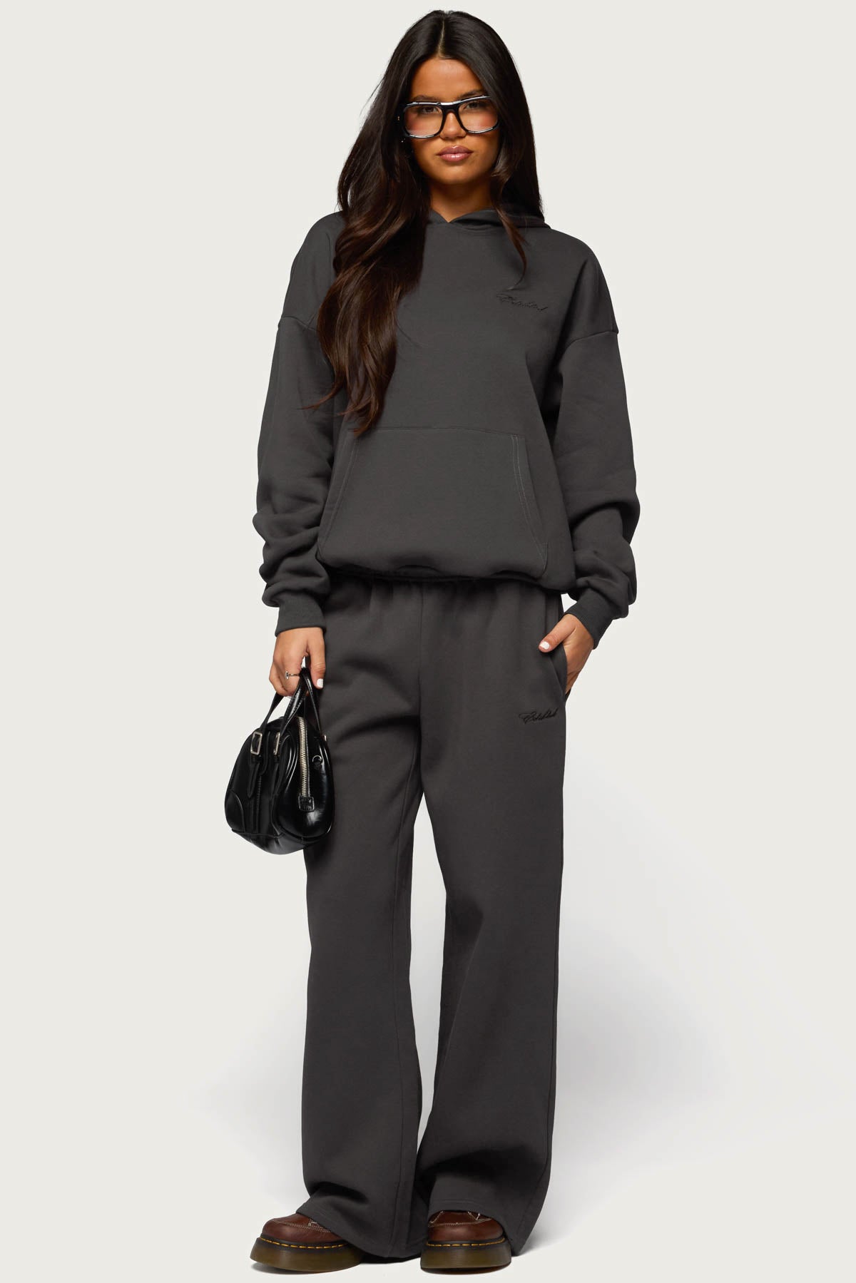 Basic Girl Wide Leg Edikted Sweatpants - DARK-GRAY
