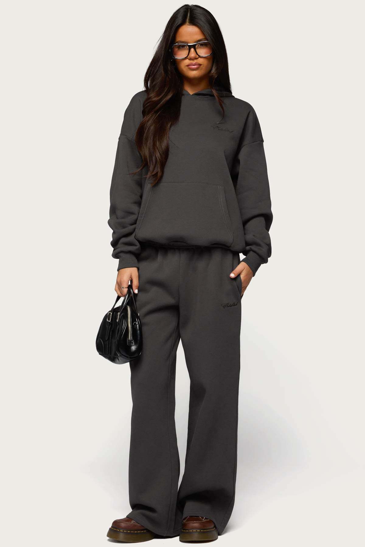Basic Girl Wide Leg Edikted Sweatpants - DARK-GRAY