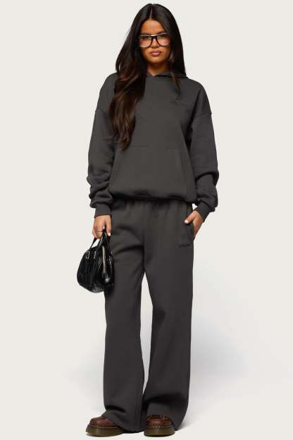 Basic Girl Wide Leg Edikted Sweatpants - DARK-GRAY