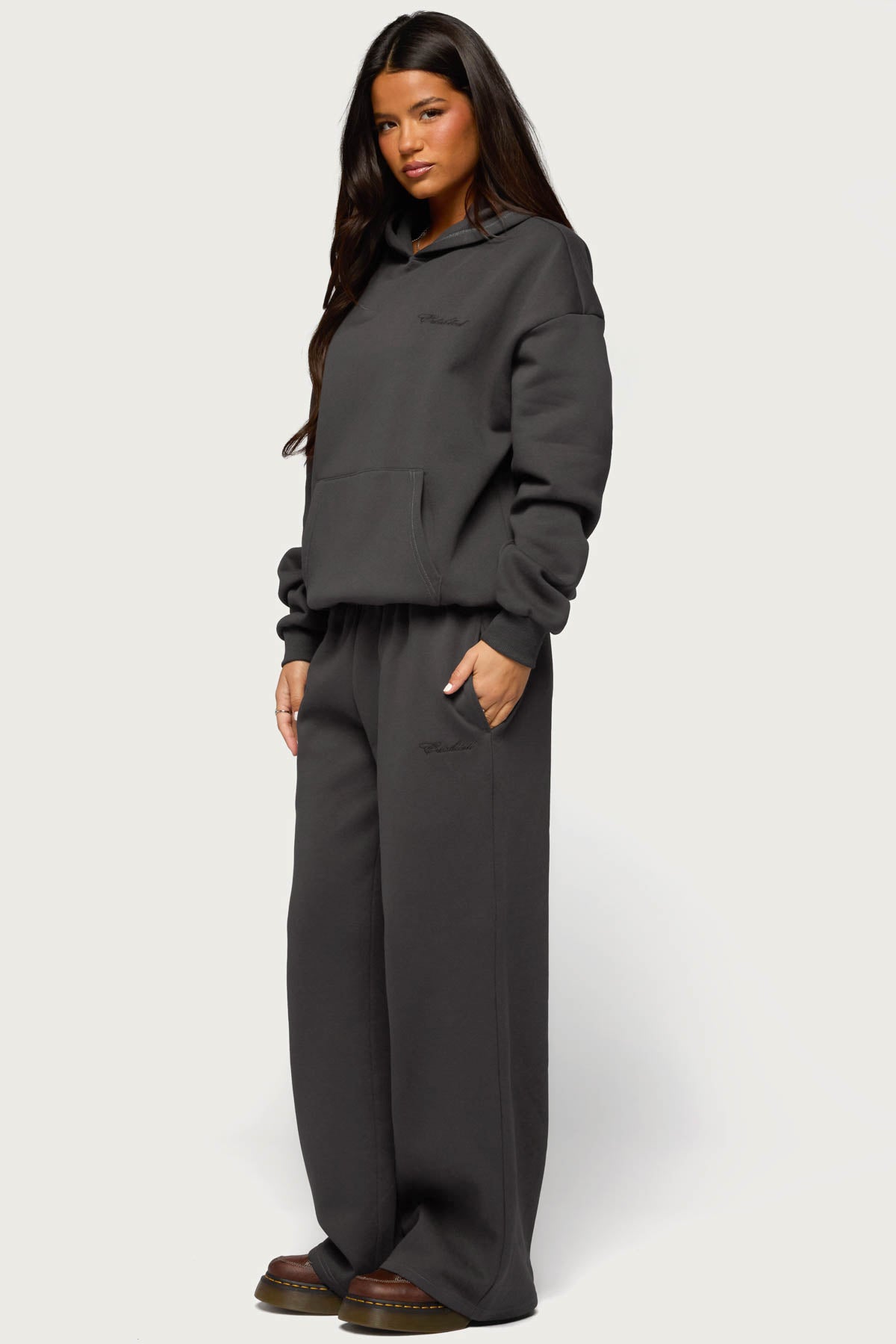 Basic Girl Wide Leg Edikted Sweatpants - DARK-GRAY