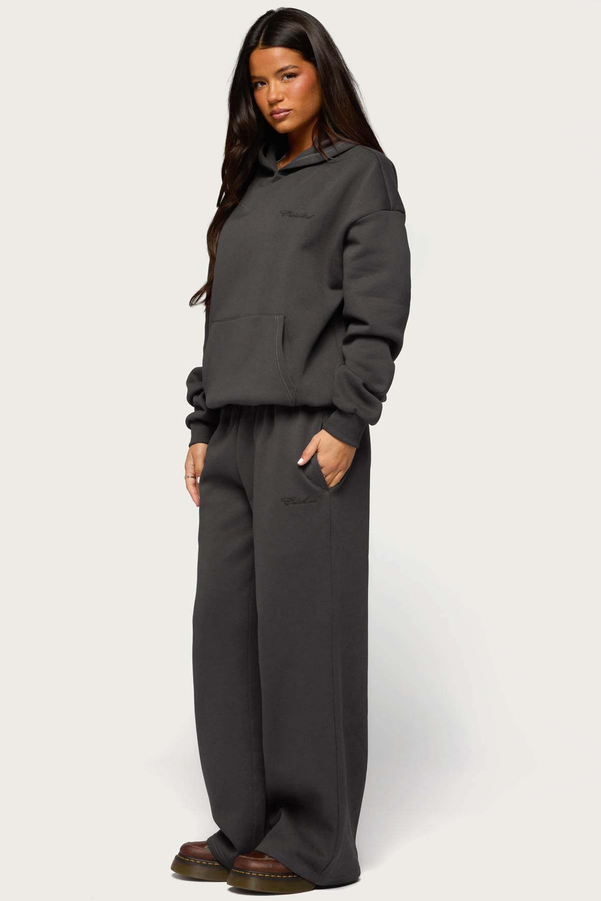 Basic Girl Wide Leg Edikted Sweatpants - DARK-GRAY