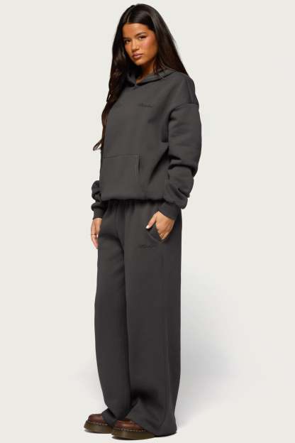 Basic Girl Wide Leg Edikted Sweatpants - DARK-GRAY