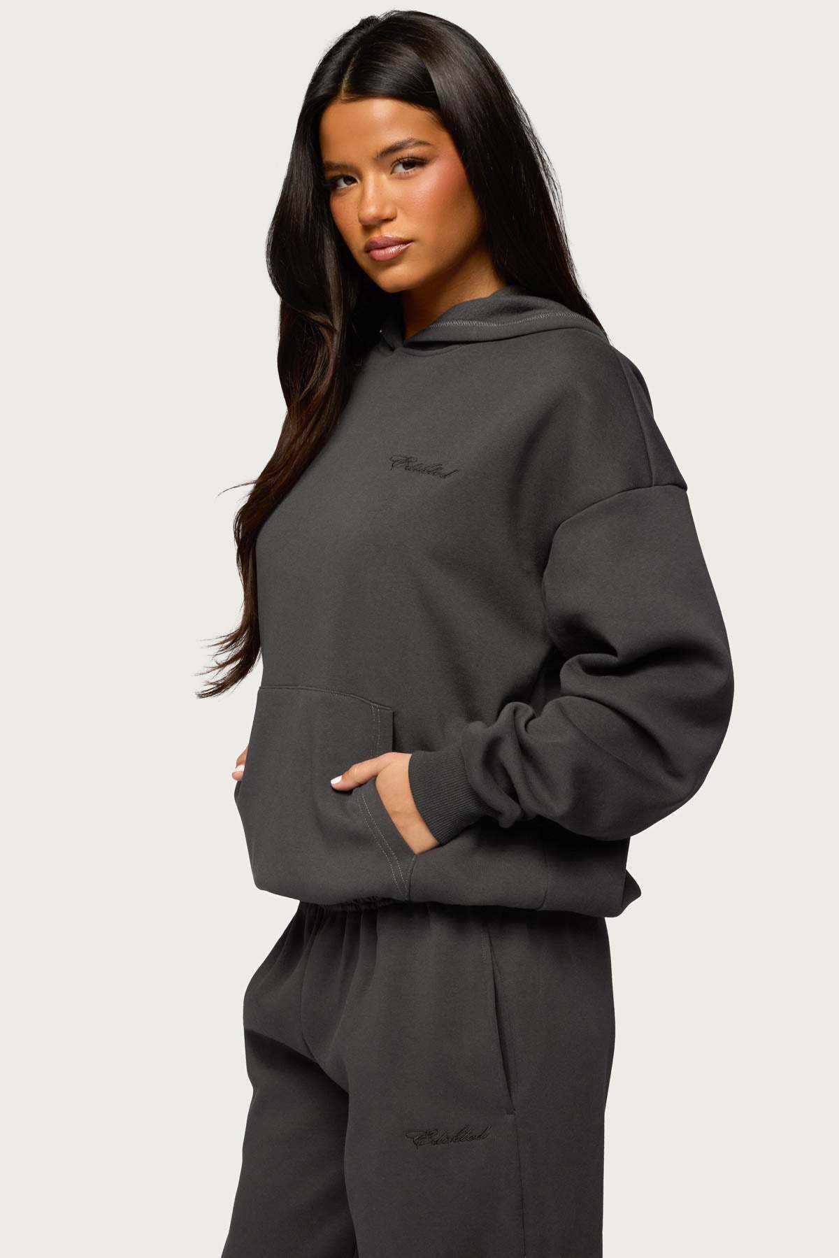 Basic Girl Oversized Edikted Hoodie - DARK-GRAY