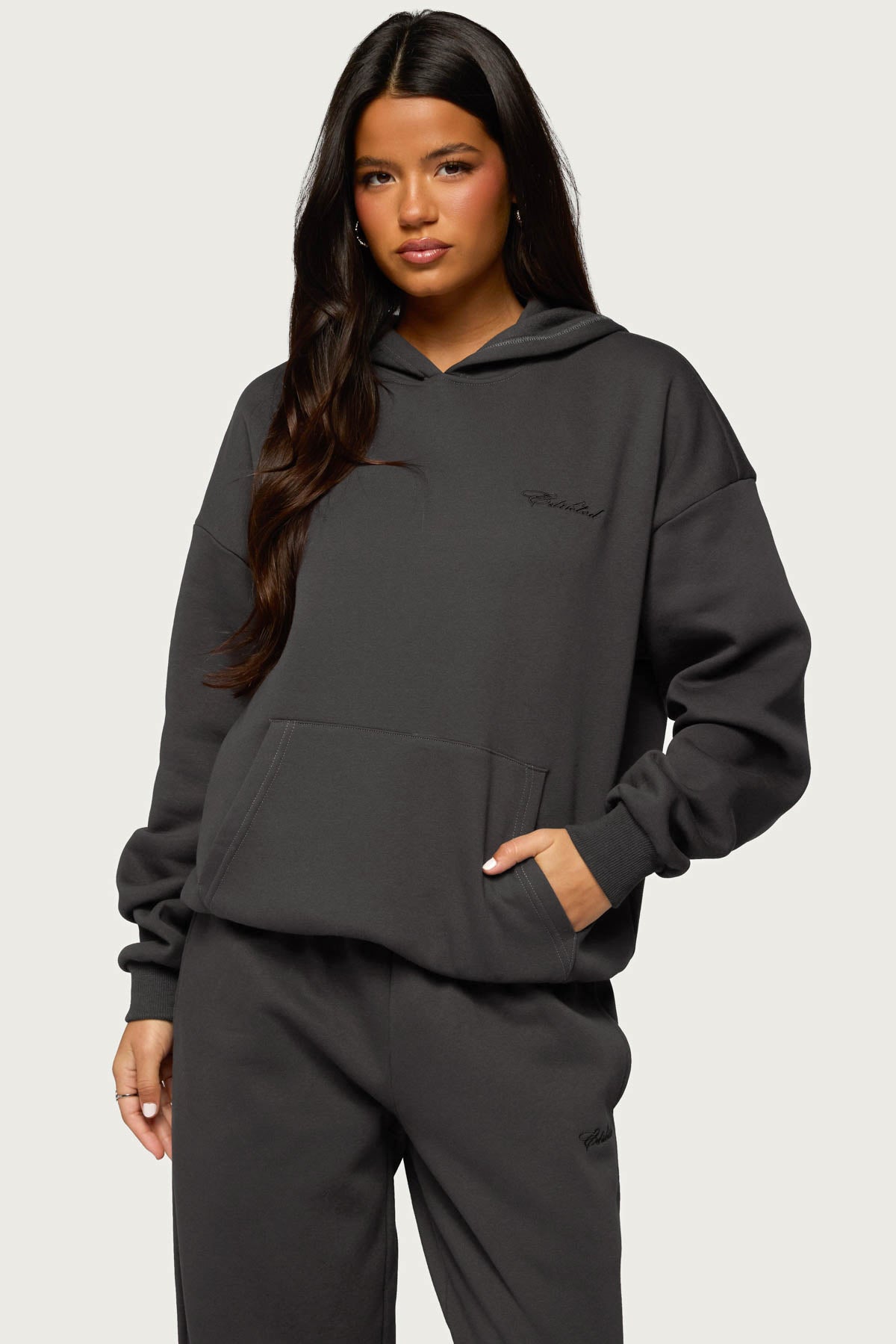 Basic Girl Oversized Edikted Hoodie - DARK-GRAY