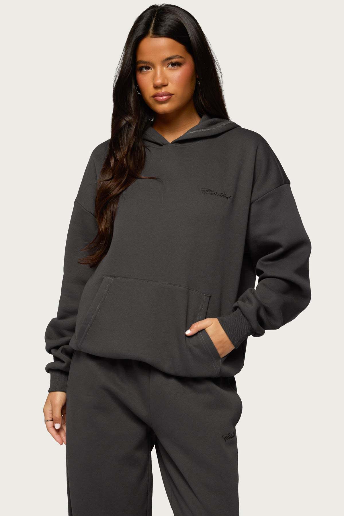 Basic Girl Oversized Edikted Hoodie - DARK-GRAY
