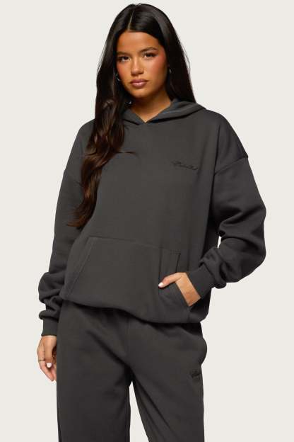 Basic Girl Oversized Edikted Hoodie - DARK-GRAY