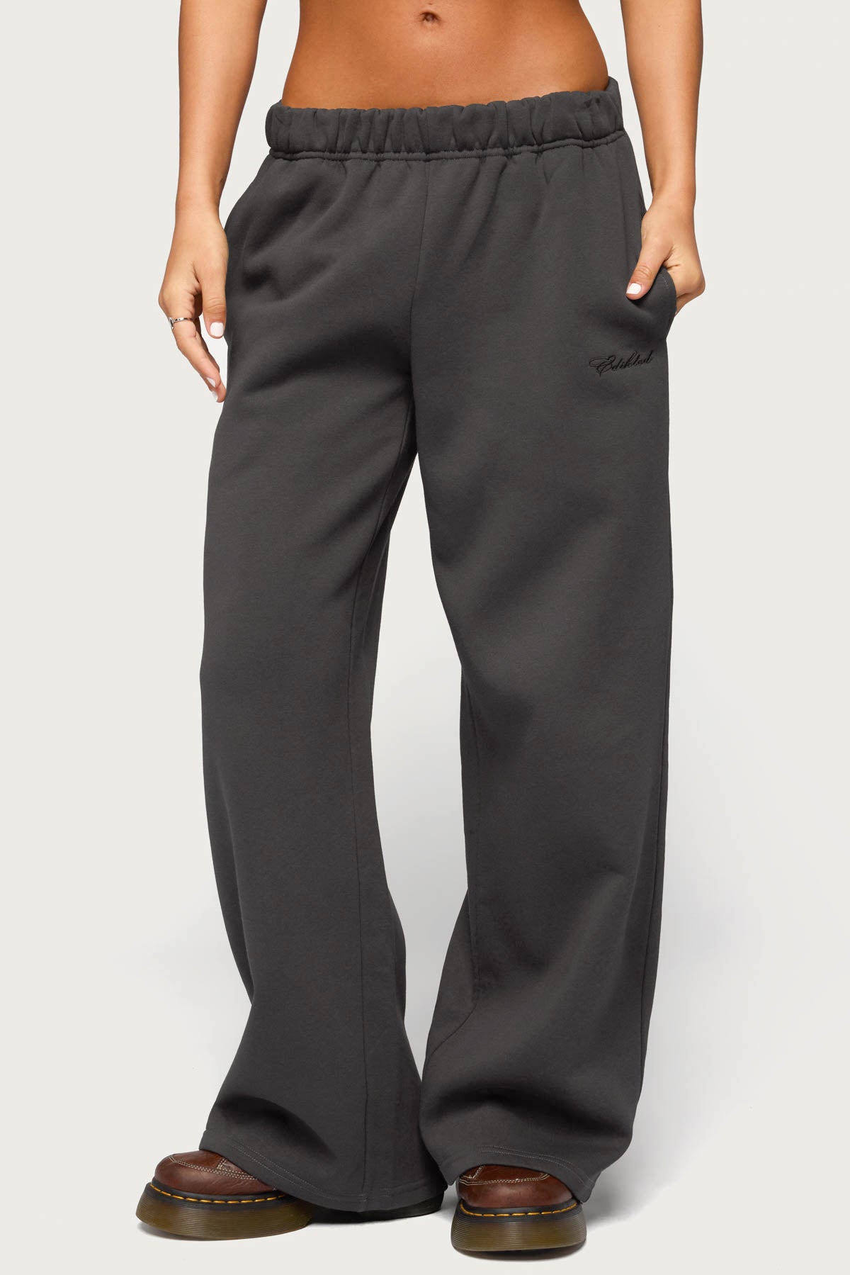 Basic Girl Wide Leg Edikted Sweatpants - DARK-GRAY