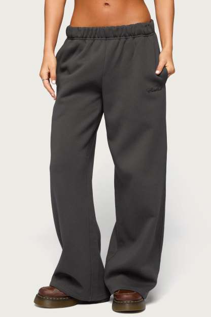 Basic Girl Wide Leg Edikted Sweatpants - DARK-GRAY