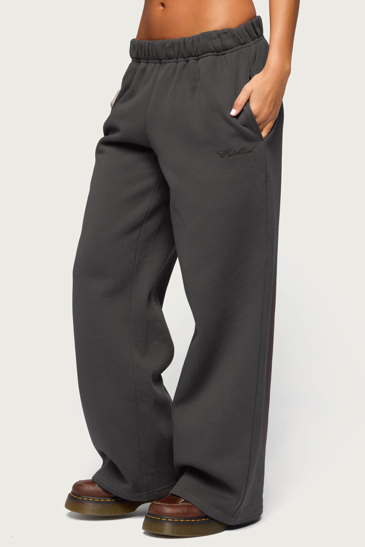 Basic Girl Wide Leg Edikted Sweatpants - DARK-GRAY
