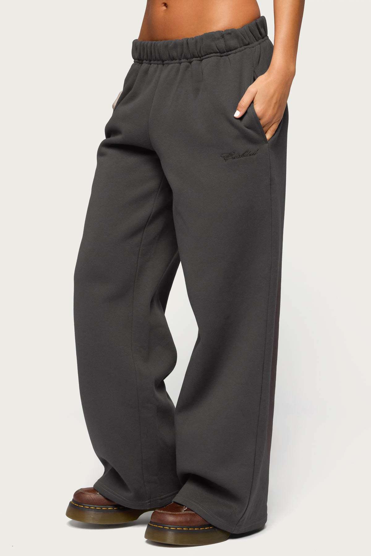Basic Girl Wide Leg Edikted Sweatpants - DARK-GRAY