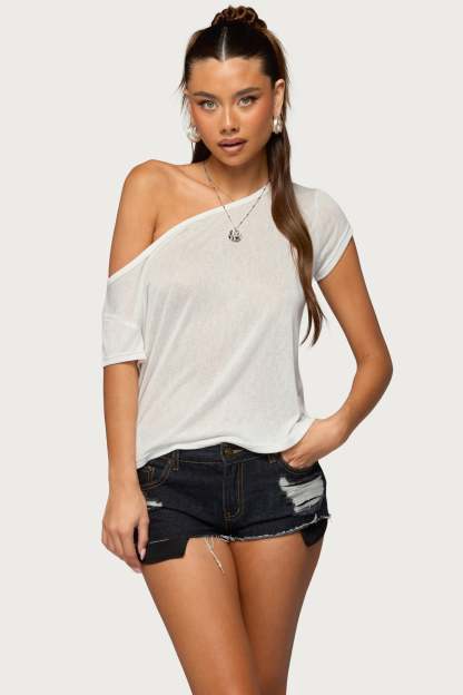 Amora Off Shoulder Sheer Top - WHITE