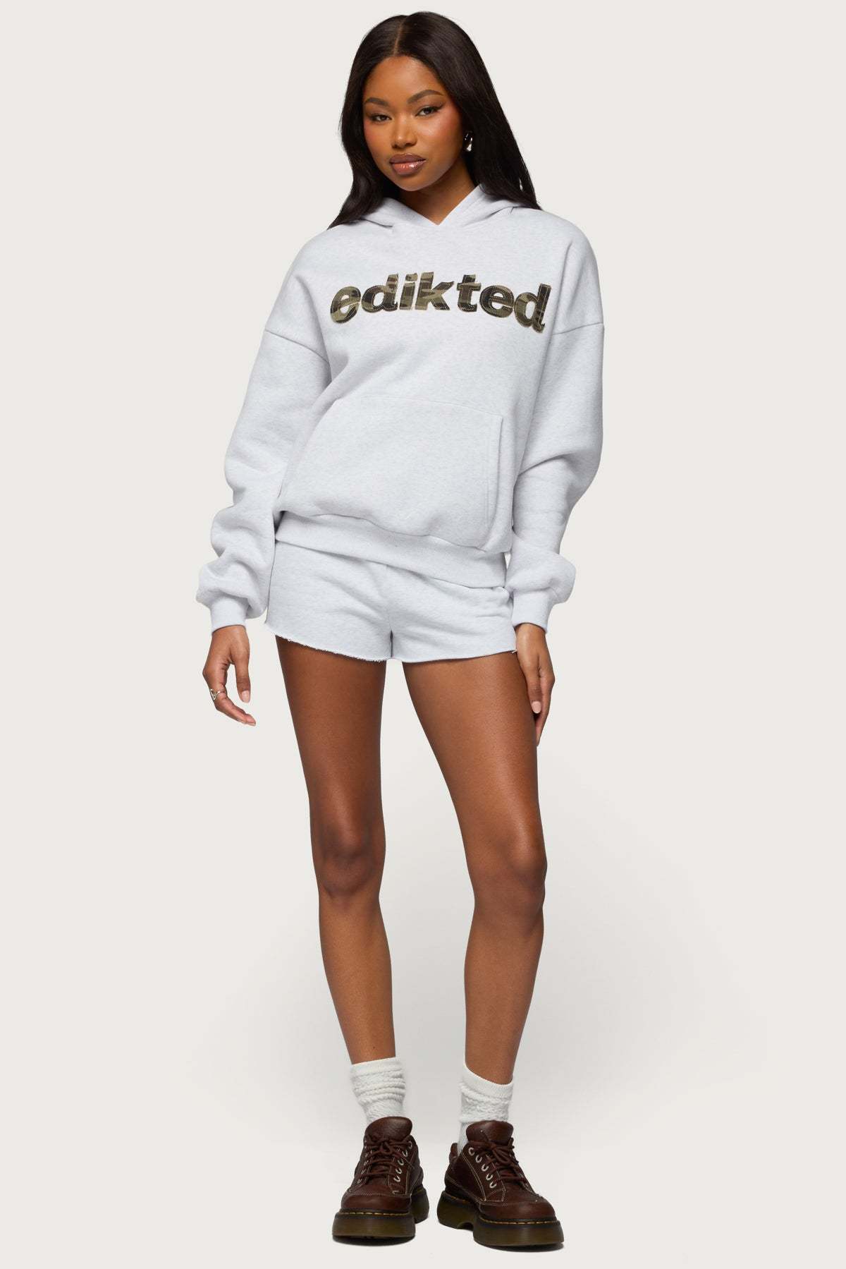 Edikted Cutie Hoodie - LIGHT-GRAY-MELANGE