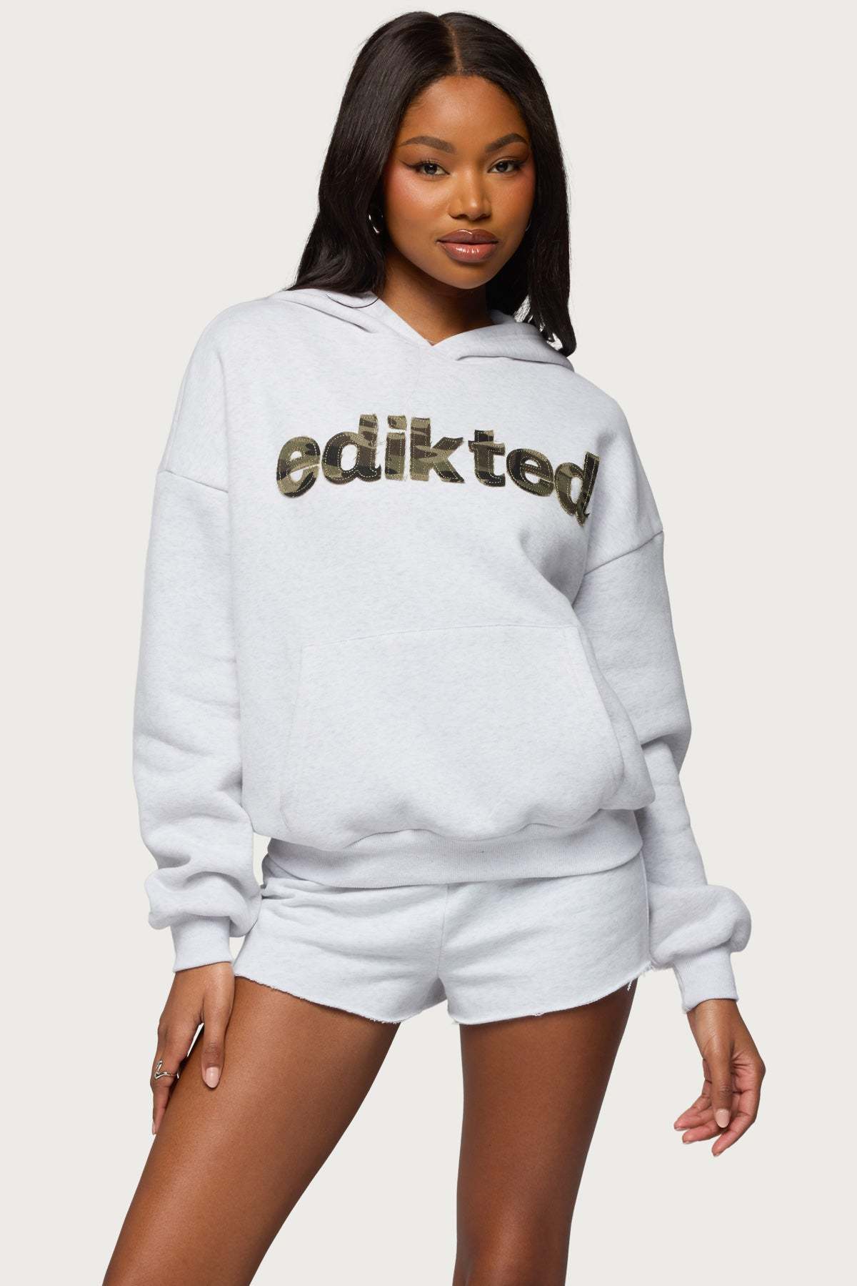 Edikted Cutie Hoodie - LIGHT-GRAY-MELANGE