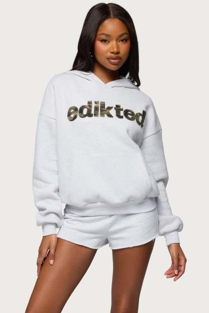Edikted Cutie Hoodie - LIGHT-GRAY-MELANGE