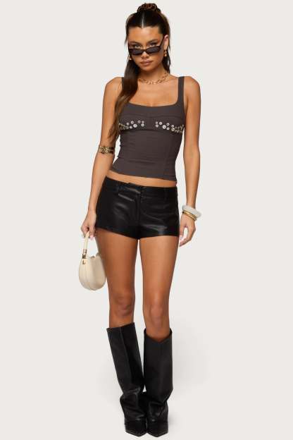 Melaney Faux Leather Micro Shorts