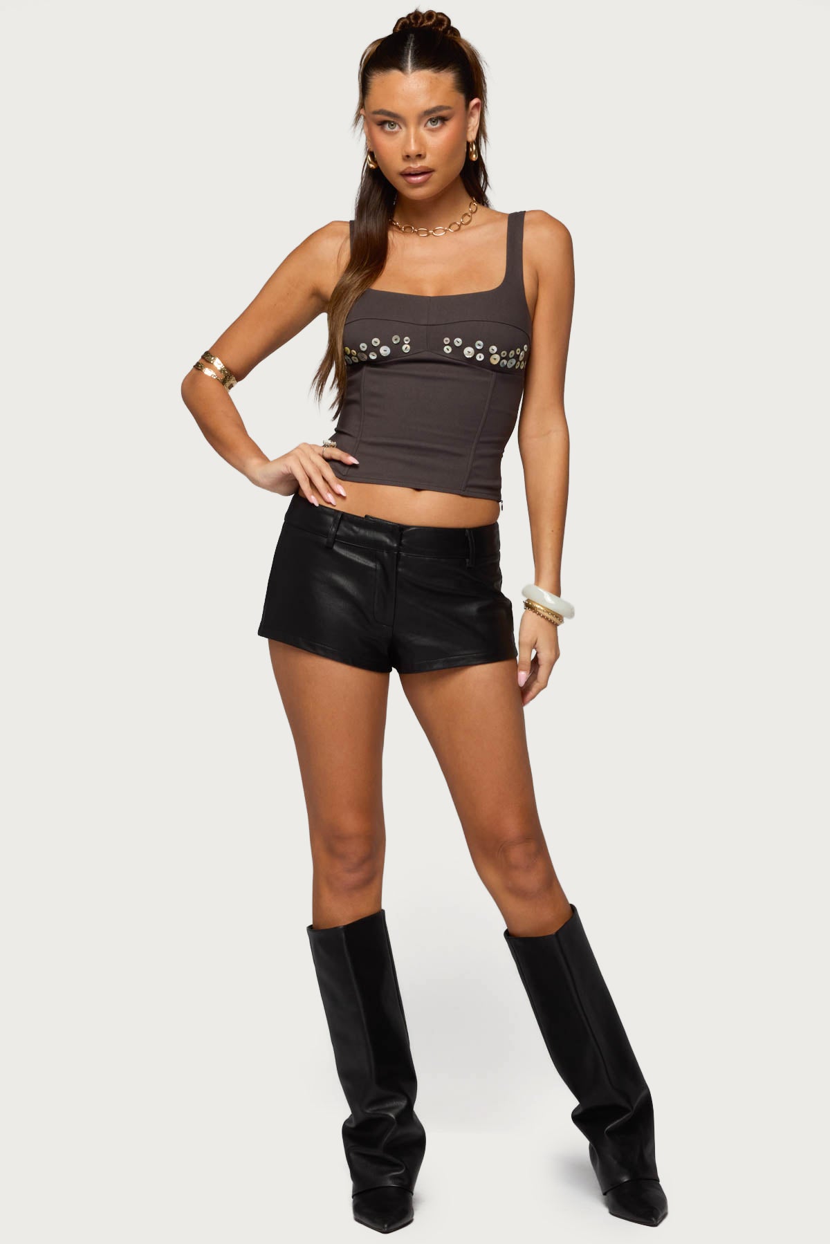 Melaney Faux Leather Micro Shorts - BLACK
