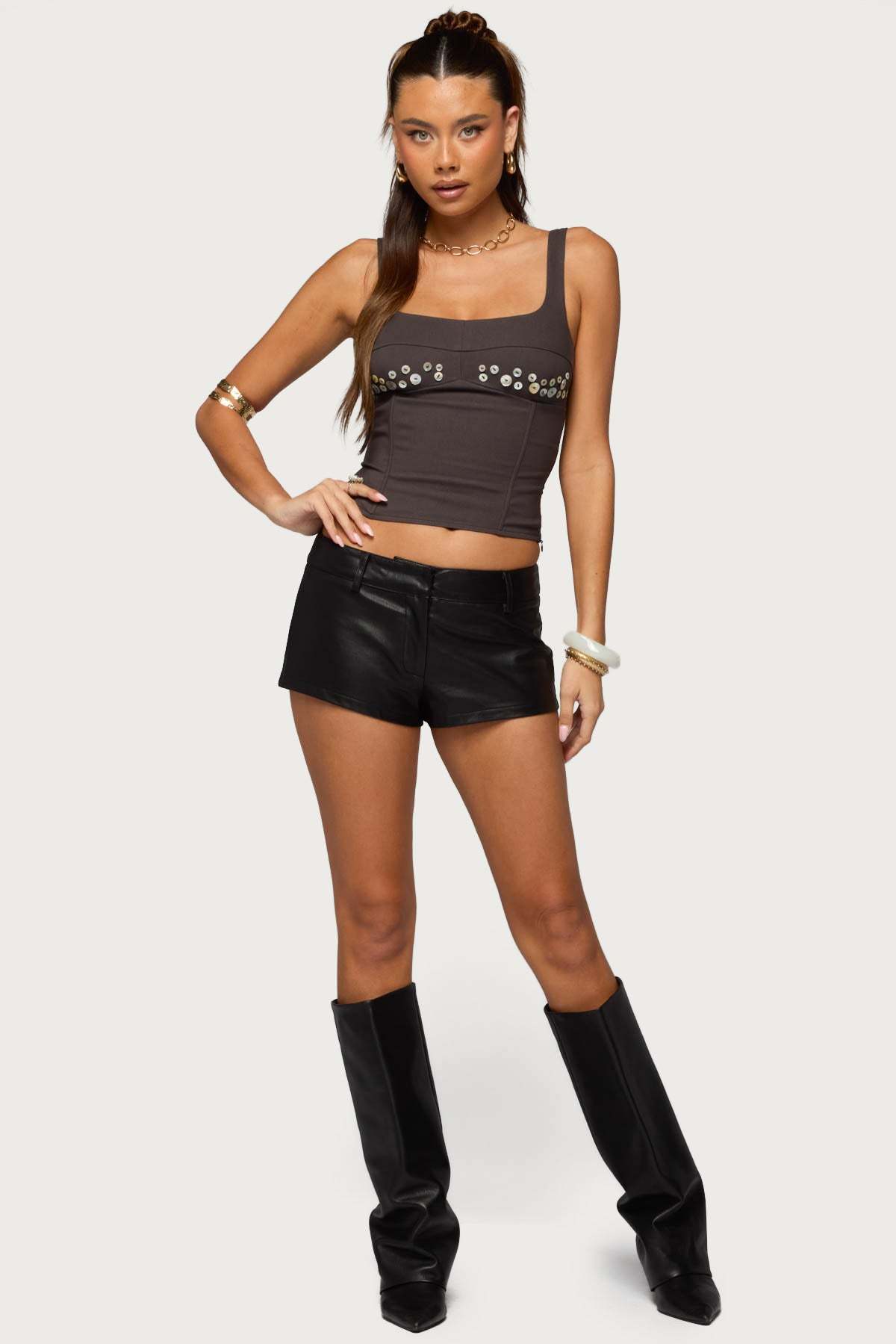 Melaney Faux Leather Micro Shorts - BLACK