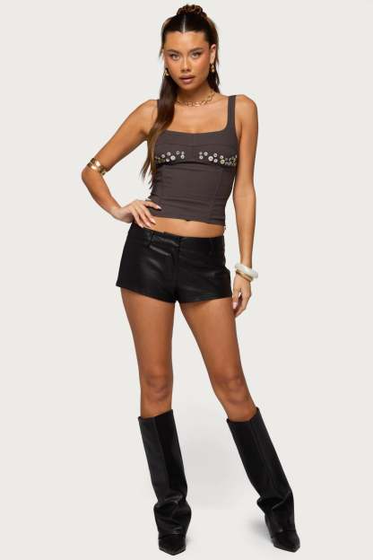 Melaney Faux Leather Micro Shorts - BLACK